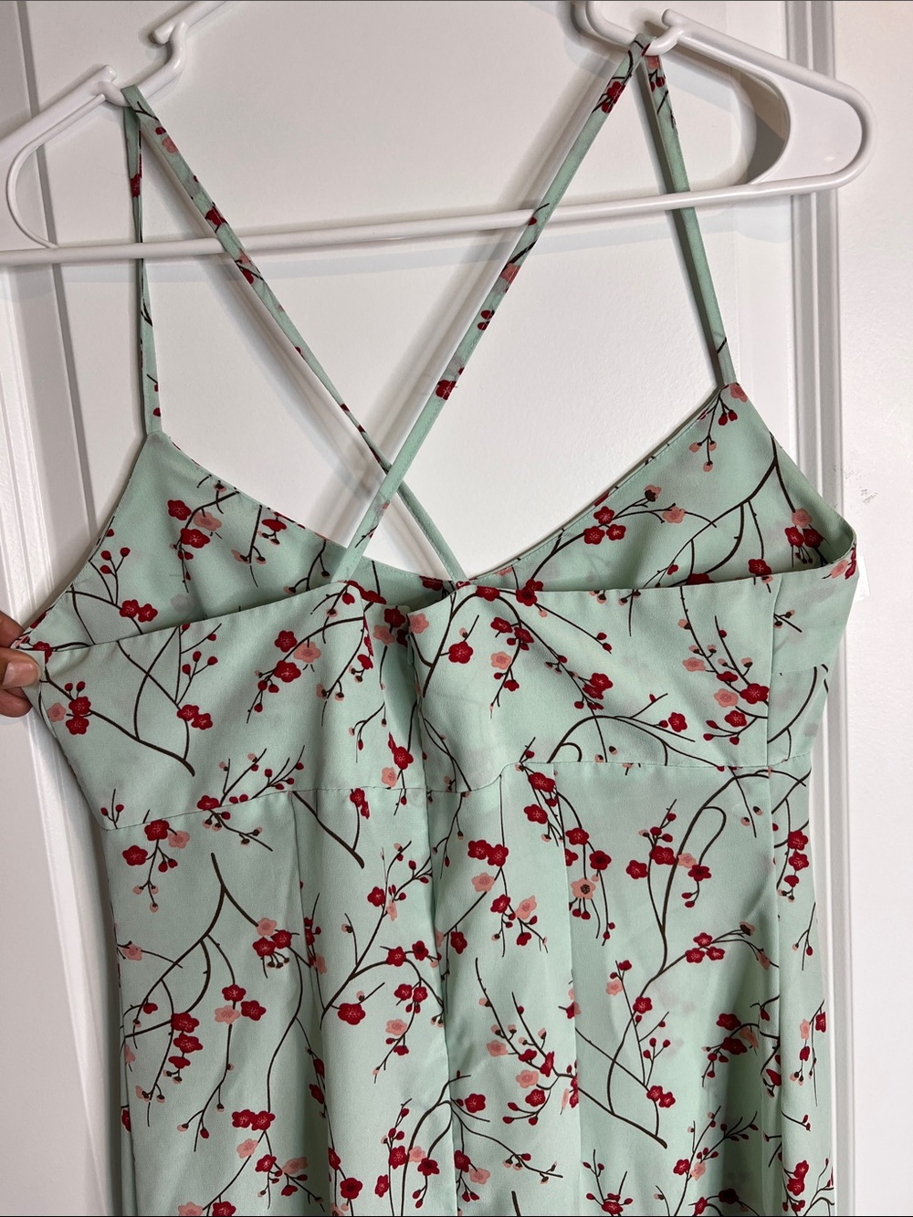 Vintage Express Mint Green Slip Dress with Red Floral Print - Picture 3 of 5